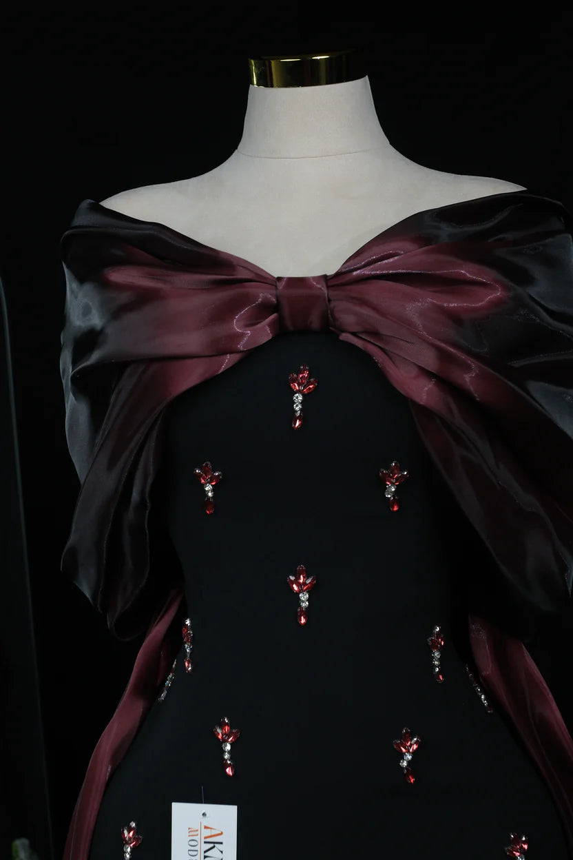 Dark Red–Bow tail Evening Dress