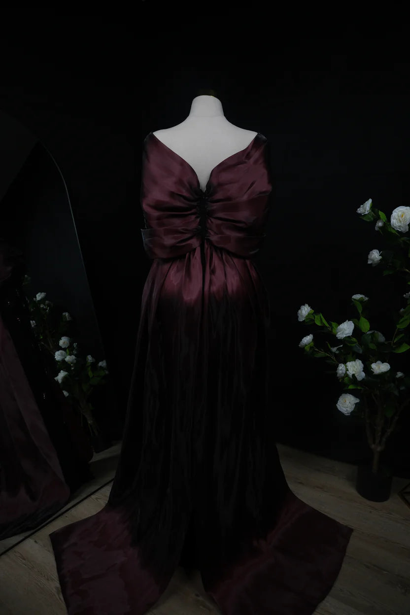Dark Red–Bow tail Evening Dress
