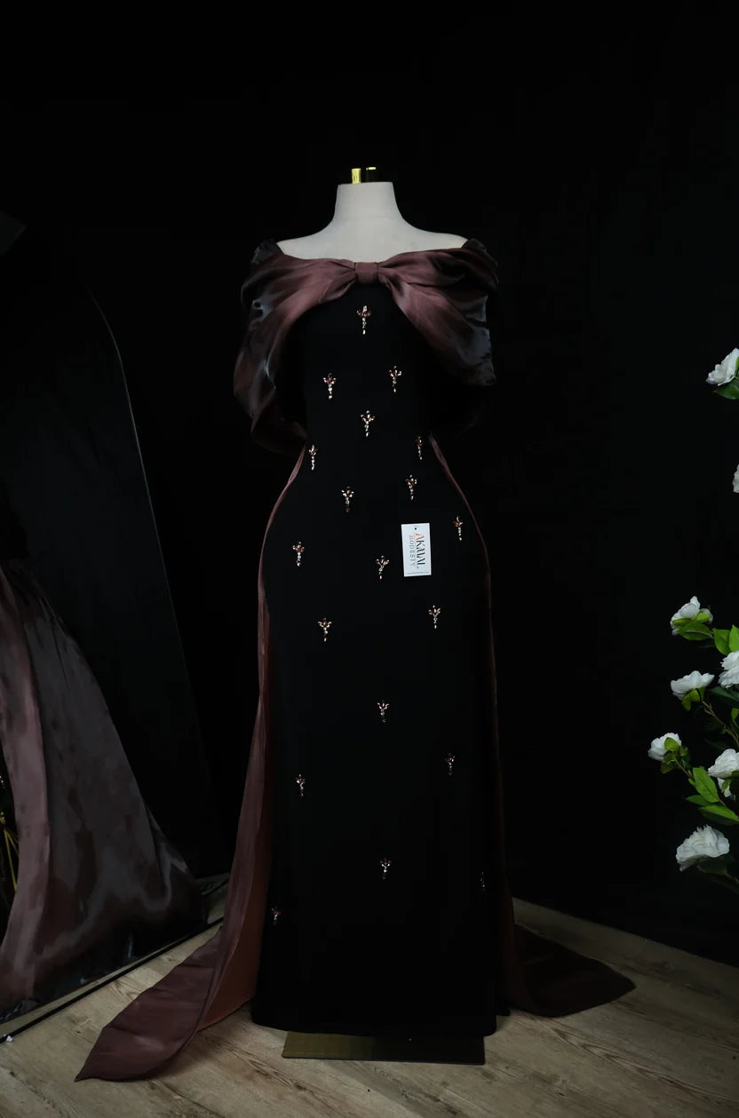 Chocolate Bow tail Evening Dress