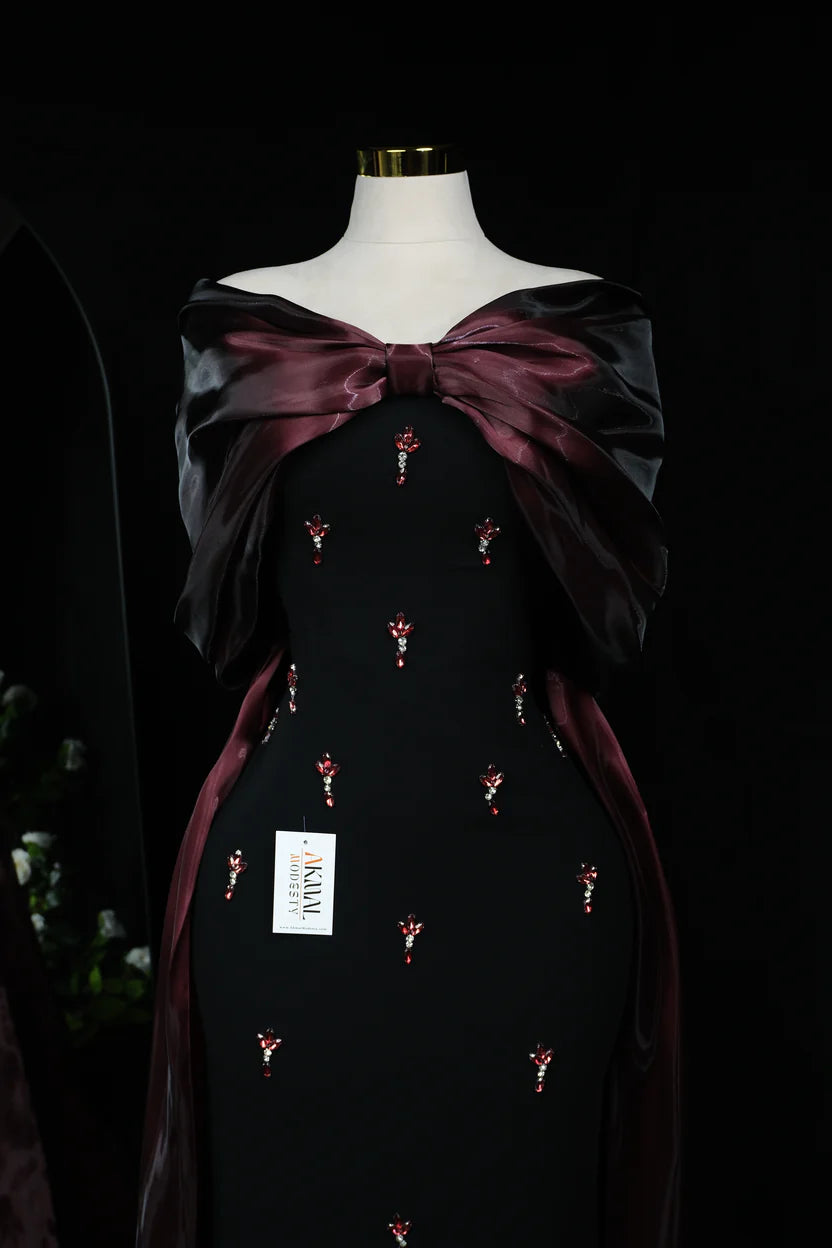 Dark Red–Bow tail Evening Dress