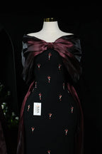 Dark Red–Bow tail Evening Dress
