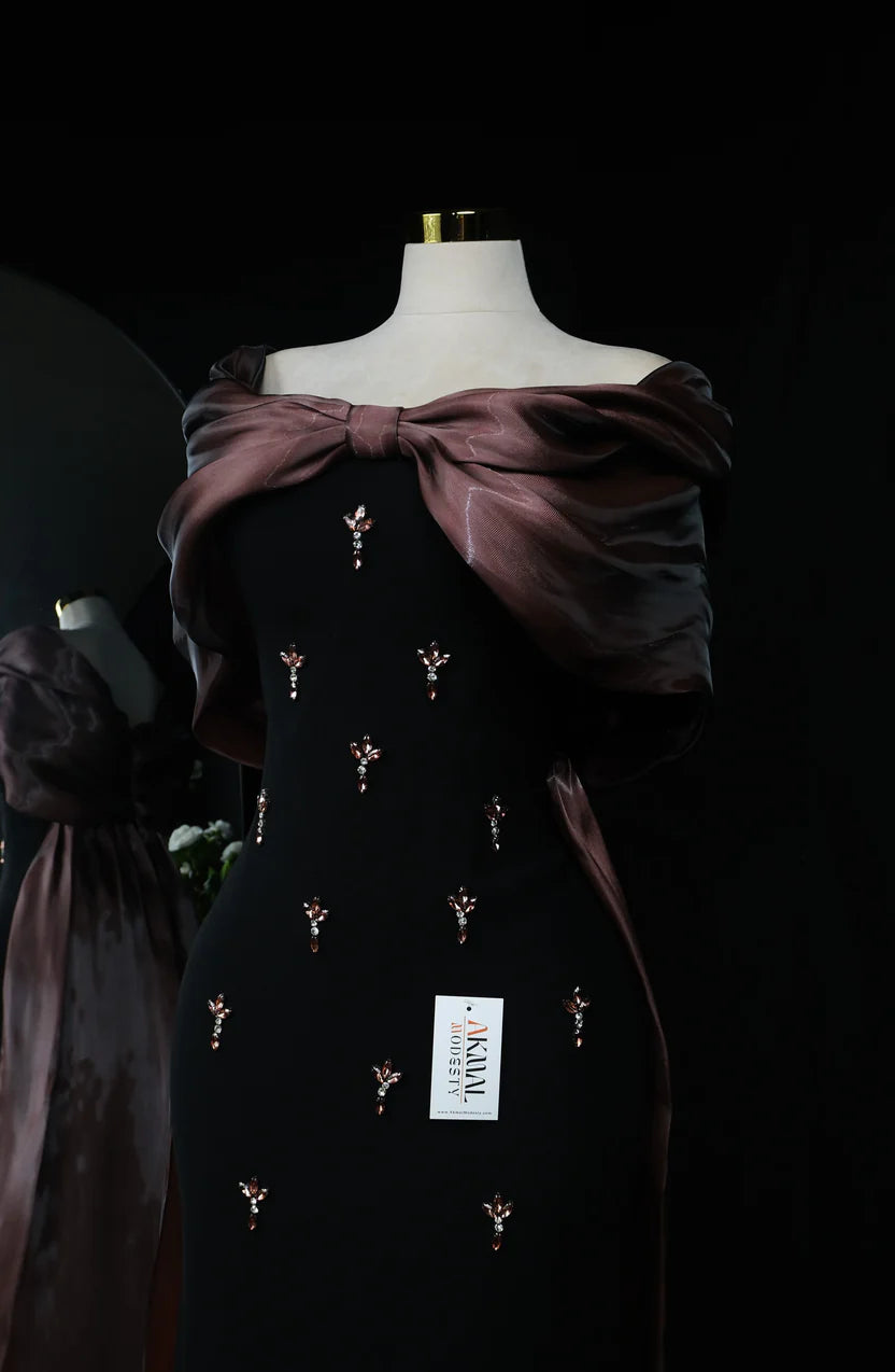 Chocolate Bow tail Evening Dress
