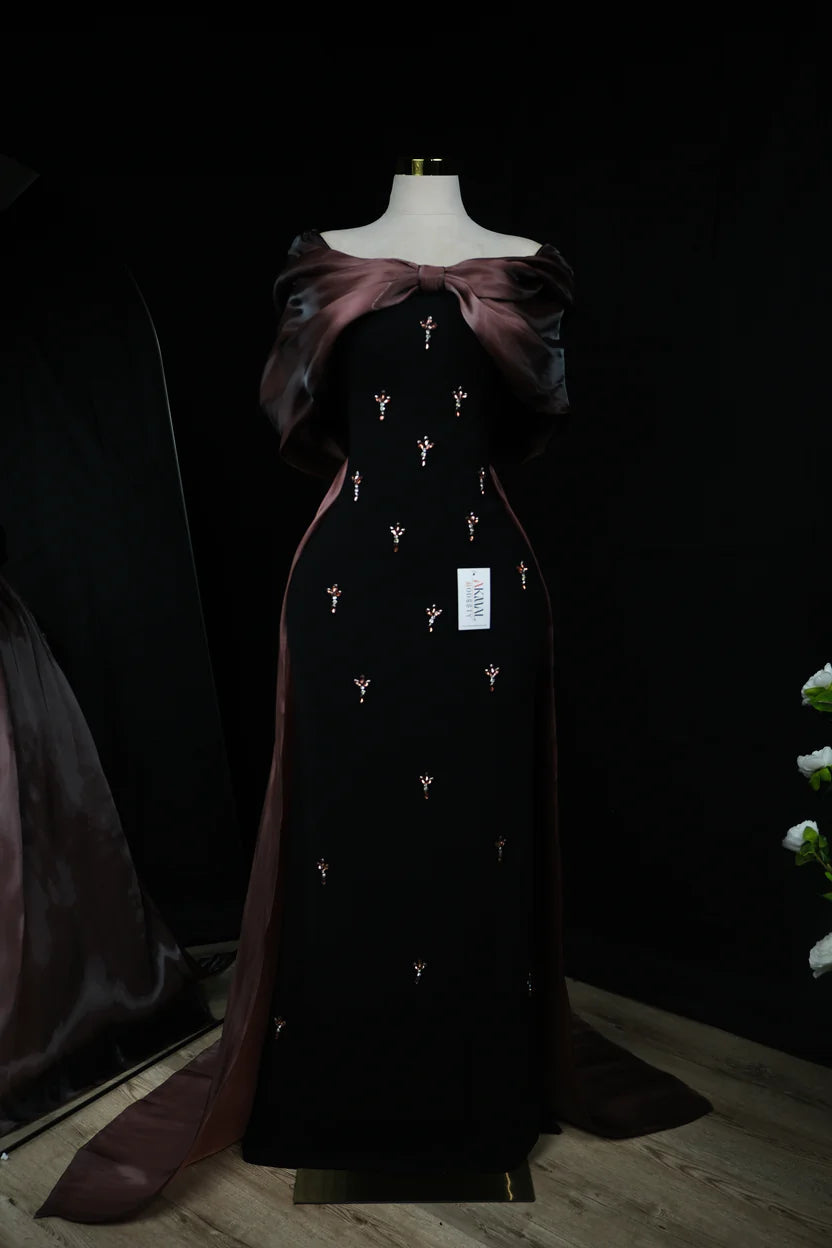 Chocolate Bow tail Evening Dress